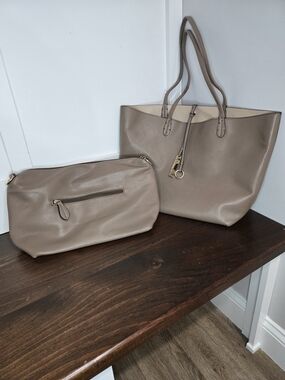 Neutral Taupe Pebble Leather Tote with Inner Pouch